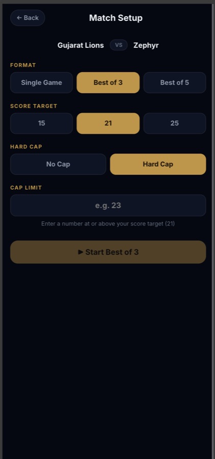 Volleyball league screen on the app