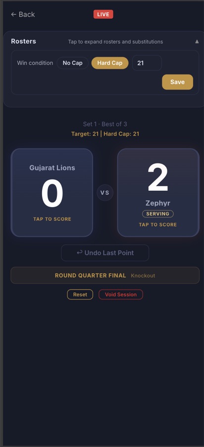 Volleyball app screen on the Statewide Sports Hub app