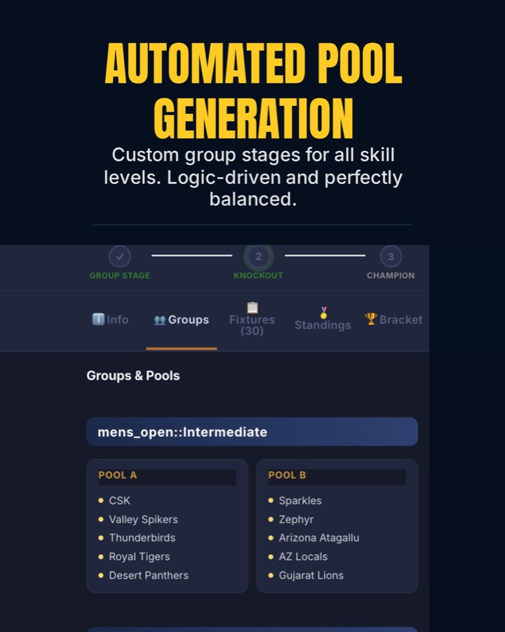 Volleyball tournament bracket on the app