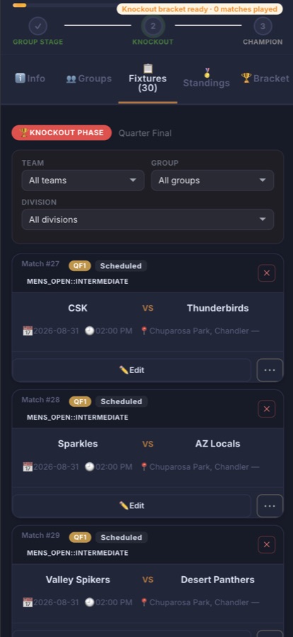 Volleyball team roster on the app