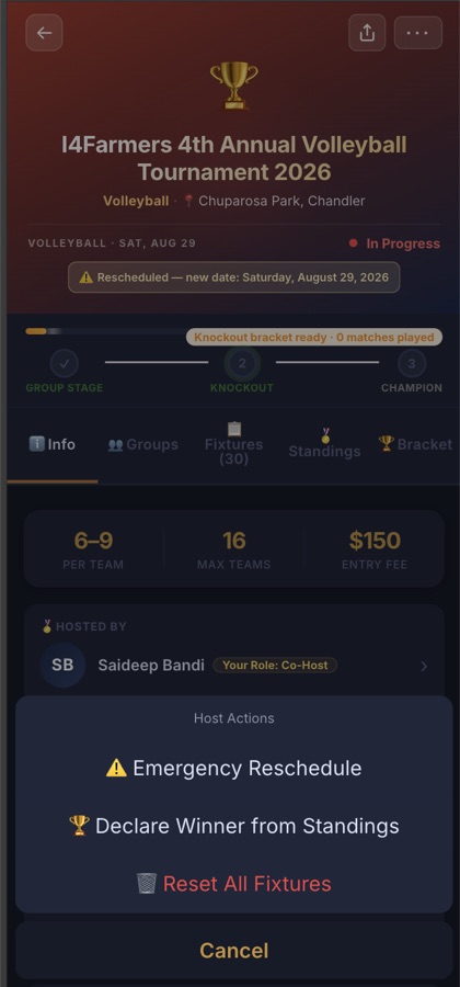Volleyball match screen on the app